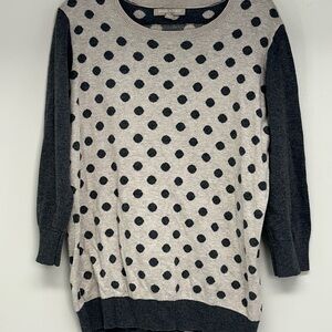 Banana Republic Gray and Cream Polka Dot Sweater size large 3/4 sleeve